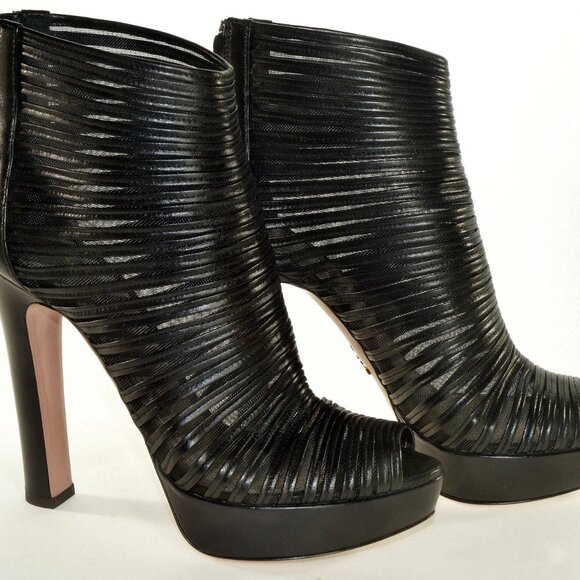 Prada Sexy Calzature Donna Leather & Mesh High Heel Platform Ankle Booties 36 - Picture 4 of 6